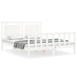 vidaXL Estructura de cama con cabecero madera maciza blanco 160x200 cm