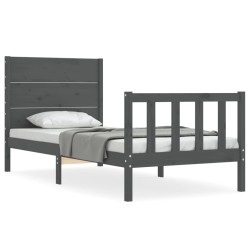 vidaXL Estructura de cama con cabecero madera maciza gris 100x200 cm