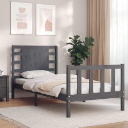 vidaXL Estructura de cama individual con cabecero madera maciza gris