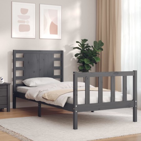vidaXL Estructura de cama individual con cabecero madera maciza gris