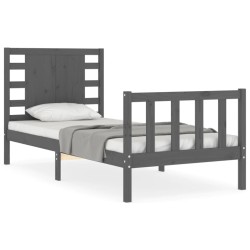 vidaXL Estructura de cama individual con cabecero madera maciza gris