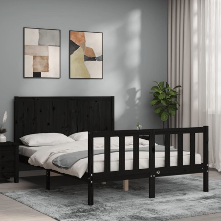vidaXL Estructura de cama con cabecero madera maciza negro 140x200 cm
