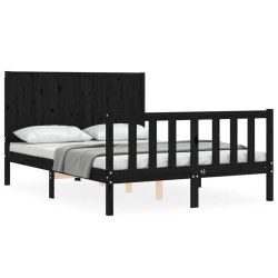 vidaXL Estructura de cama con cabecero madera maciza negro 140x200 cm