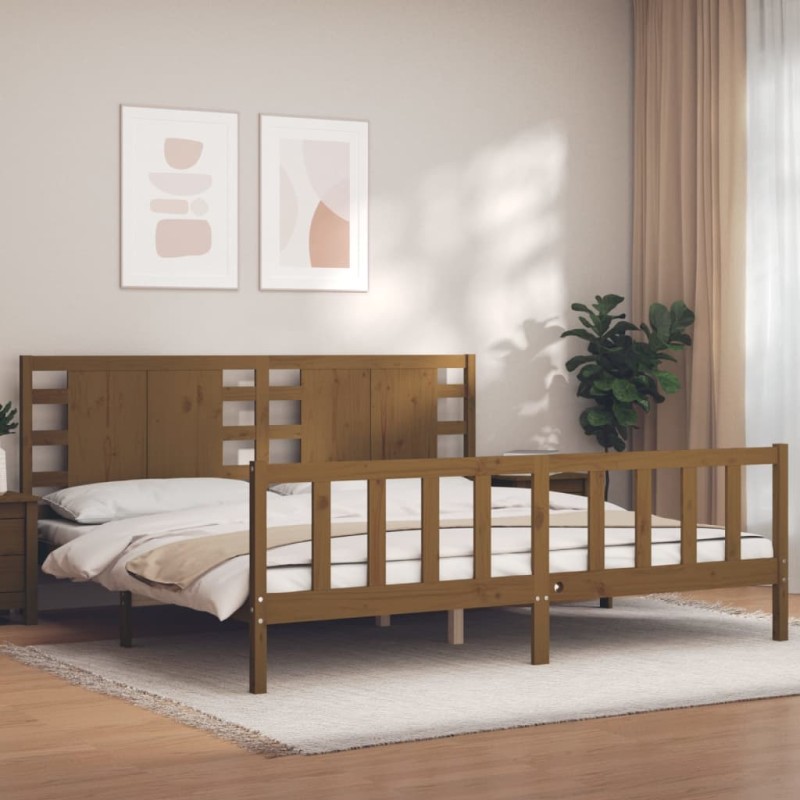 vidaXL Estructura cama y cabecero madera maciza marrón miel 200x200 cm vidaXL Estructura cama y cabecero madera maciza marrón miel 200x200 cm