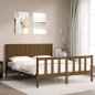 vidaXL Estructura de cama matrimonio con cabecero madera marrón miel vidaXL Estructura de cama matrimonio con cabecero madera marrón miel