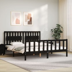 vidaXL Estructura cama de matrimonio con cabecero madera maciza negro