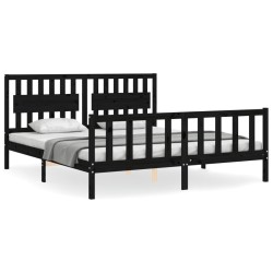 vidaXL Estructura cama de matrimonio con cabecero madera maciza negro