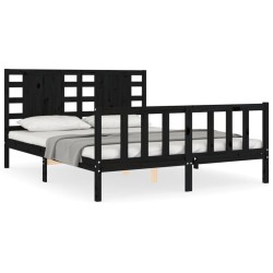 vidaXL Estructura de cama con cabecero madera maciza negro 160x200 cm