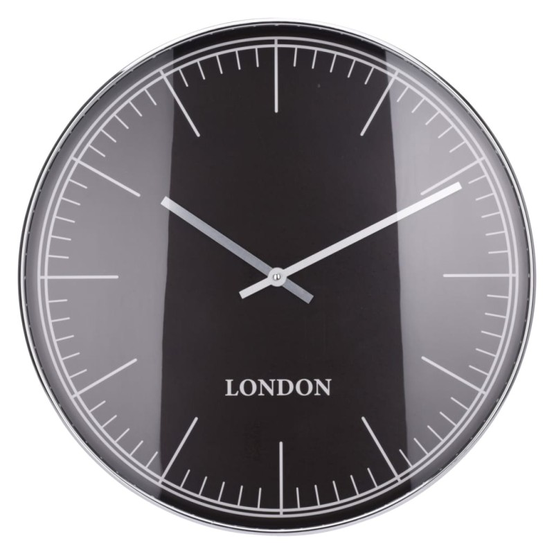 H&S Collection Reloj de pared borde de plata London negro y plateado H&S Collection Reloj de pared borde de plata London negro y plateado