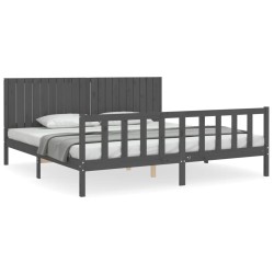 vidaXL Estructura de cama con cabecero madera maciza gris 200x200 cm