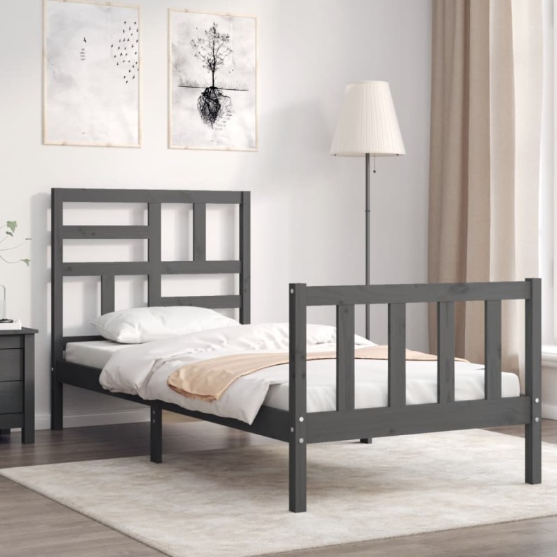 vidaXL Estructura de cama con cabecero madera maciza gris