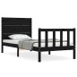 vidaXL Estructura de cama con cabecero madera maciza negro vidaXL Estructura de cama con cabecero madera maciza negro