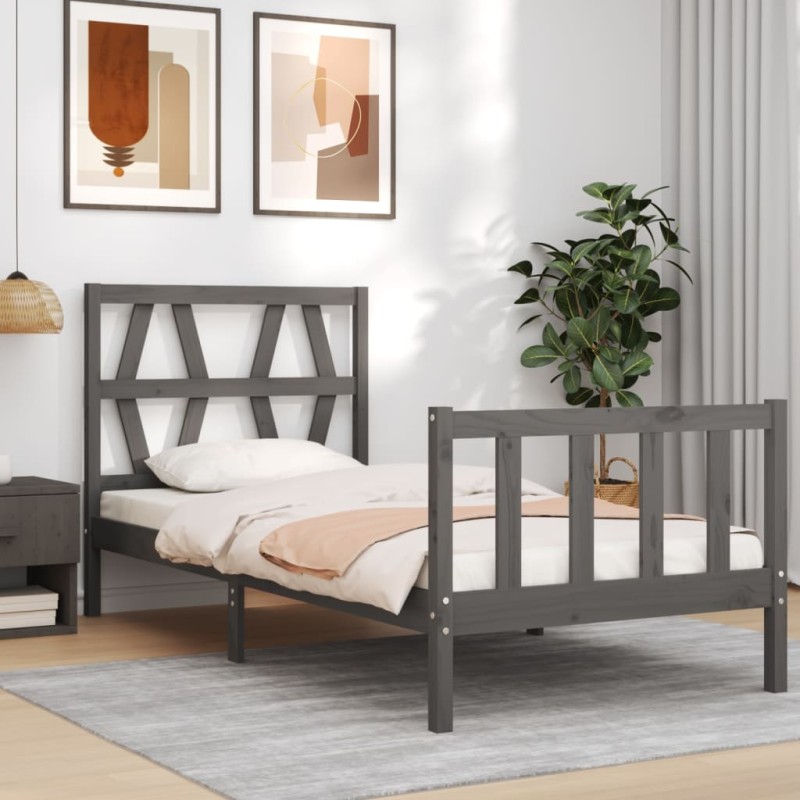 vidaXL Estructura de cama individual con cabecero madera maciza gris vidaXL Estructura de cama individual con cabecero madera maciza gris