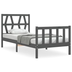 vidaXL Estructura de cama individual con cabecero madera maciza gris
