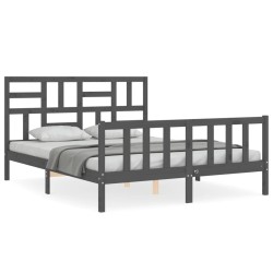 vidaXL Estructura de cama con cabecero madera maciza gris 160x200 cm