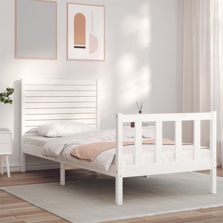 vidaXL Estructura de cama con cabecero madera maciza blanco 90x200 cm