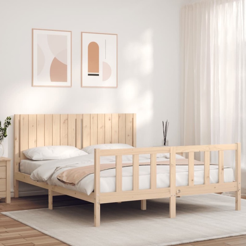 vidaXL Estructura de cama con cabecero madera maciza 160x200 cm vidaXL Estructura de cama con cabecero madera maciza 160x200 cm