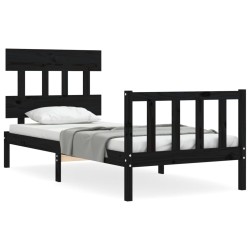 vidaXL Estructura de cama con cabecero madera maciza negro 100x200 cm