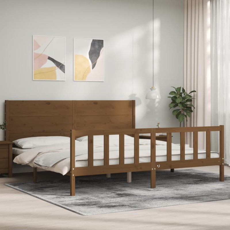 vidaXL Estructura cama y cabecero madera maciza marrón miel 200x200 cm vidaXL Estructura cama y cabecero madera maciza marrón miel 200x200 cm