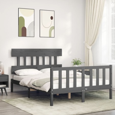 vidaXL Estructura cama de matrimonio con cabecero madera maciza gris