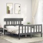vidaXL Estructura cama de matrimonio con cabecero madera maciza gris