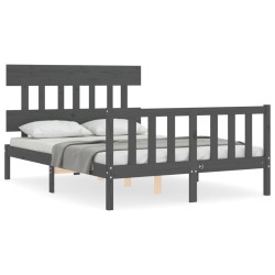vidaXL Estructura cama de matrimonio con cabecero madera maciza gris