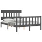 vidaXL Estructura cama de matrimonio con cabecero madera maciza gris