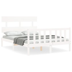 vidaXL Estructura cama de matrimonio con cabecero madera maciza blanco