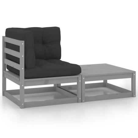 vidaXL Set de muebles de jardín 2 pzas con cojines madera pino gris