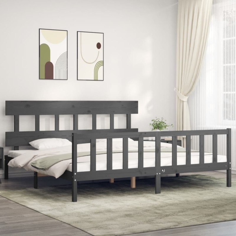 vidaXL Estructura de cama con cabecero madera maciza gris 200x200cm vidaXL Estructura de cama con cabecero madera maciza gris 200x200cm