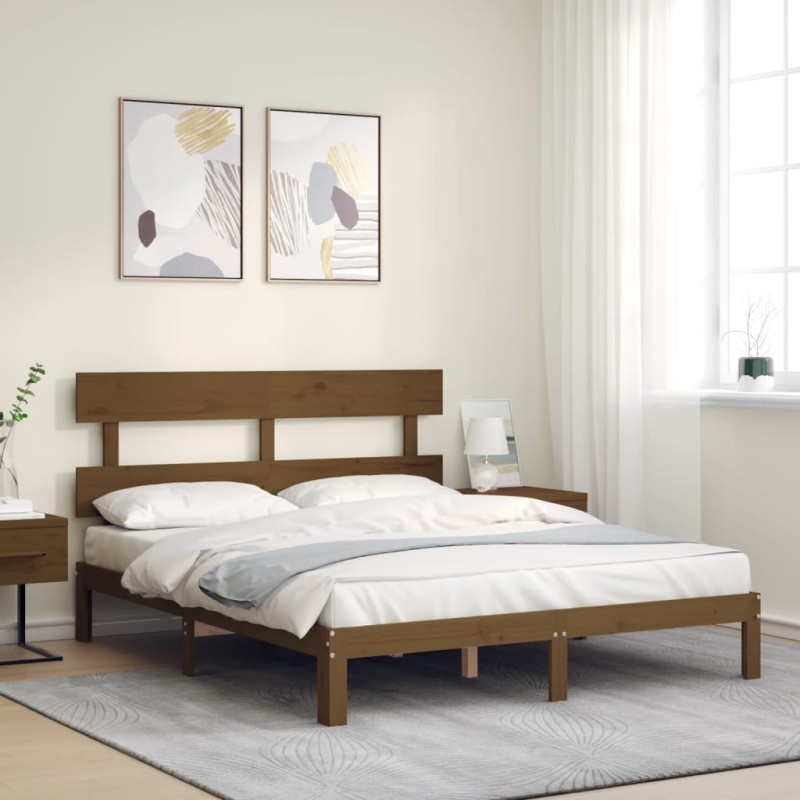vidaXL Estructura de cama con cabecero madera marrón miel 160x200 cm vidaXL Estructura de cama con cabecero madera marrón miel 160x200 cm