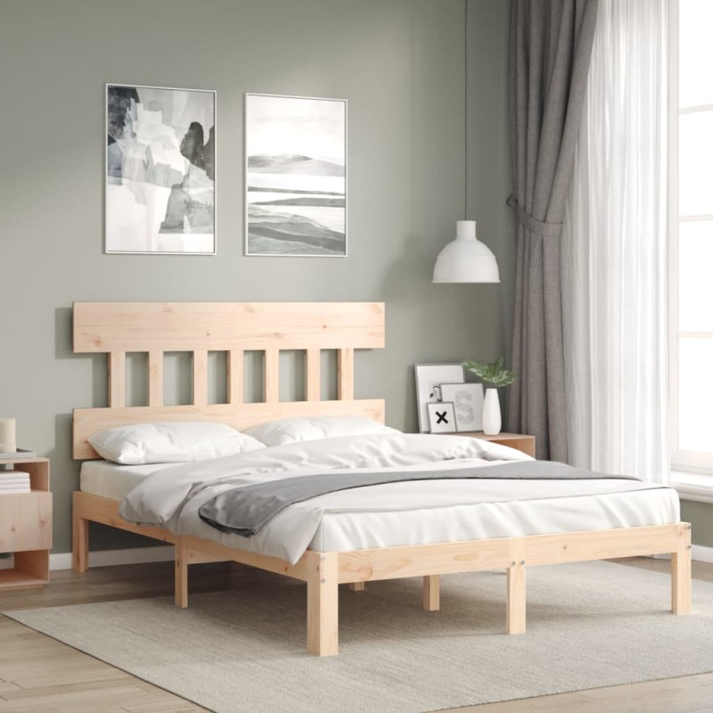 vidaXL Estructura de cama de matrimonio con cabecero madera maciza vidaXL Estructura de cama de matrimonio con cabecero madera maciza