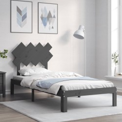 vidaXL Estructura de cama con cabecero madera maciza gris 90x200 cm