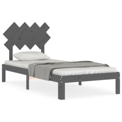 vidaXL Estructura de cama con cabecero madera maciza gris 90x200 cm