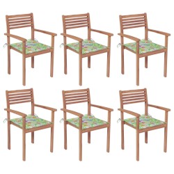 vidaXL Sillas apilables de jardín 6 uds madera de teca con cojines