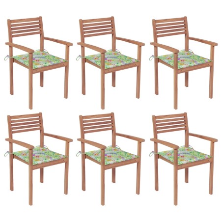 vidaXL Sillas apilables de jardín 6 uds madera de teca con cojines