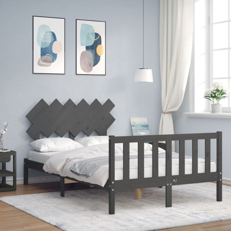 vidaXL Estructura cama de matrimonio con cabecero madera maciza gris vidaXL Estructura cama de matrimonio con cabecero madera maciza gris