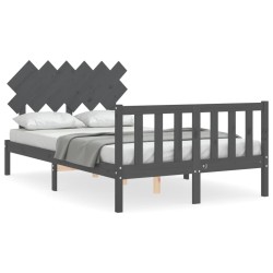 vidaXL Estructura cama de matrimonio con cabecero madera maciza gris