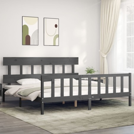 vidaXL Estructura cama de matrimonio con cabecero madera maciza gris