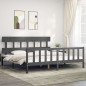 vidaXL Estructura cama de matrimonio con cabecero madera maciza gris vidaXL Estructura cama de matrimonio con cabecero madera maciza gris