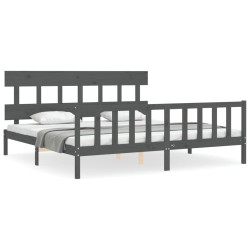 vidaXL Estructura cama de matrimonio con cabecero madera maciza gris