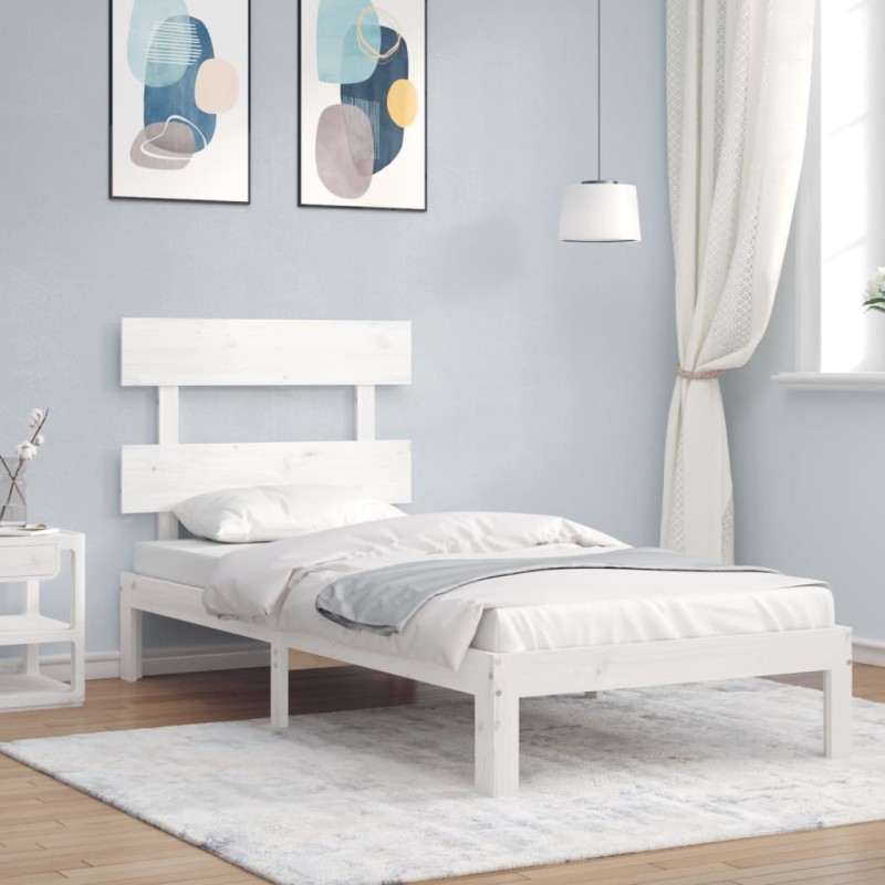 vidaXL Estructura de cama individual con cabecero madera maciza blanco vidaXL Estructura de cama individual con cabecero madera maciza blanco