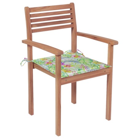 vidaXL Sillas apilables de jardín 6 uds madera de teca con cojines