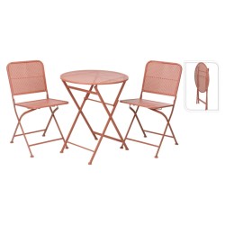ProGarden Mesa y sillas de jardín 3 piezas acero rosa malva