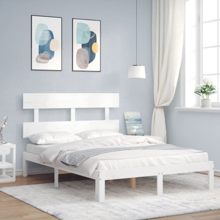 vidaXL Estructura de cama con cabecero madera maciza blanco 140x190 cm