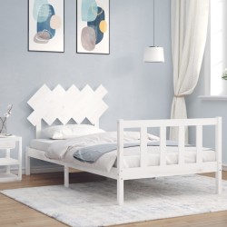 vidaXL Estructura de cama con cabecero madera maciza blanco 100x200 cm