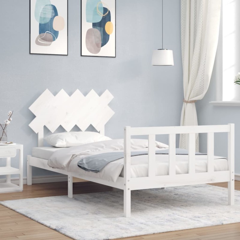 vidaXL Estructura de cama con cabecero madera maciza blanco 100x200 cm vidaXL Estructura de cama con cabecero madera maciza blanco 100x200 cm