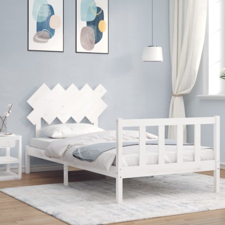 vidaXL Estructura de cama con cabecero madera maciza blanco 100x200 cm