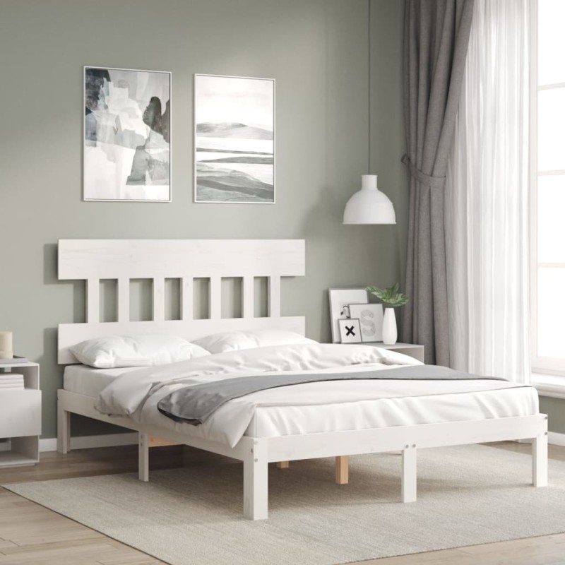 vidaXL Estructura de cama con cabecero madera maciza blanco 120x200 cm vidaXL Estructura de cama con cabecero madera maciza blanco 120x200 cm
