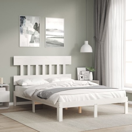 vidaXL Estructura de cama con cabecero madera maciza blanco 120x200 cm